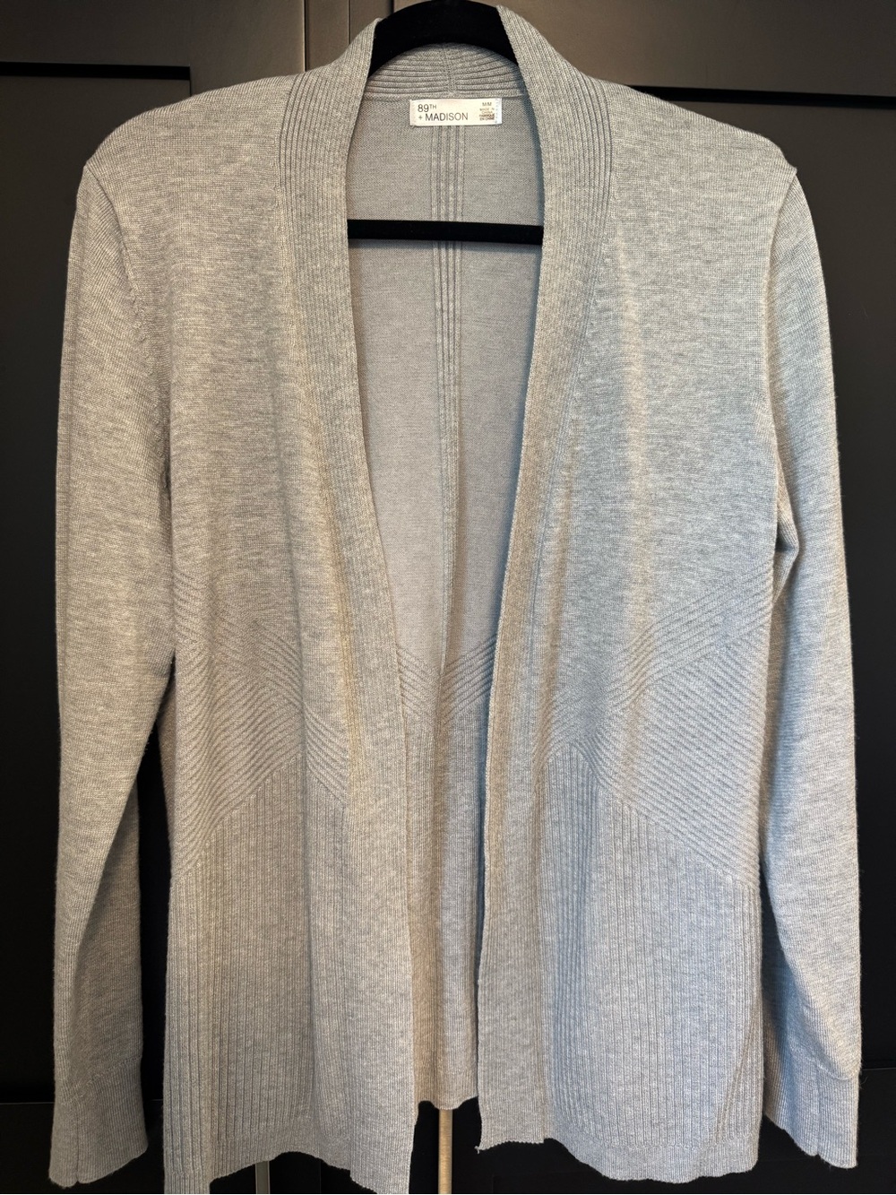 89th & Madison Light Grey Open-Front Knit Cardigan